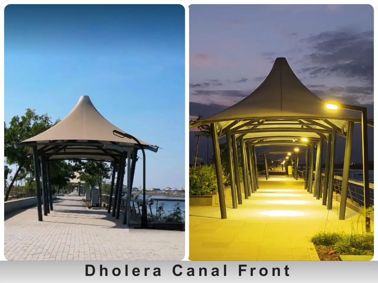 Dholera Cannel front view daytime & nighttime